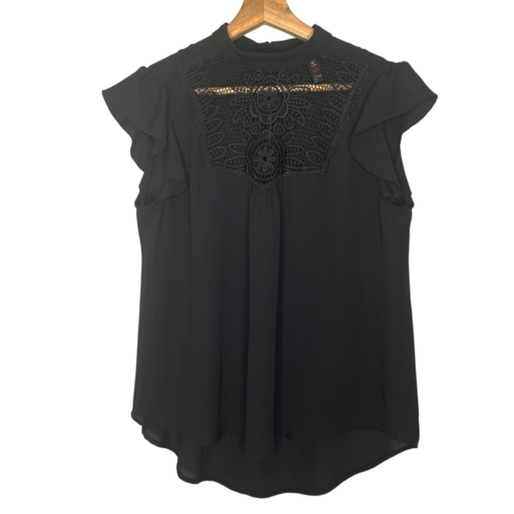 Black Chiffon Blouse With Crochet At Front